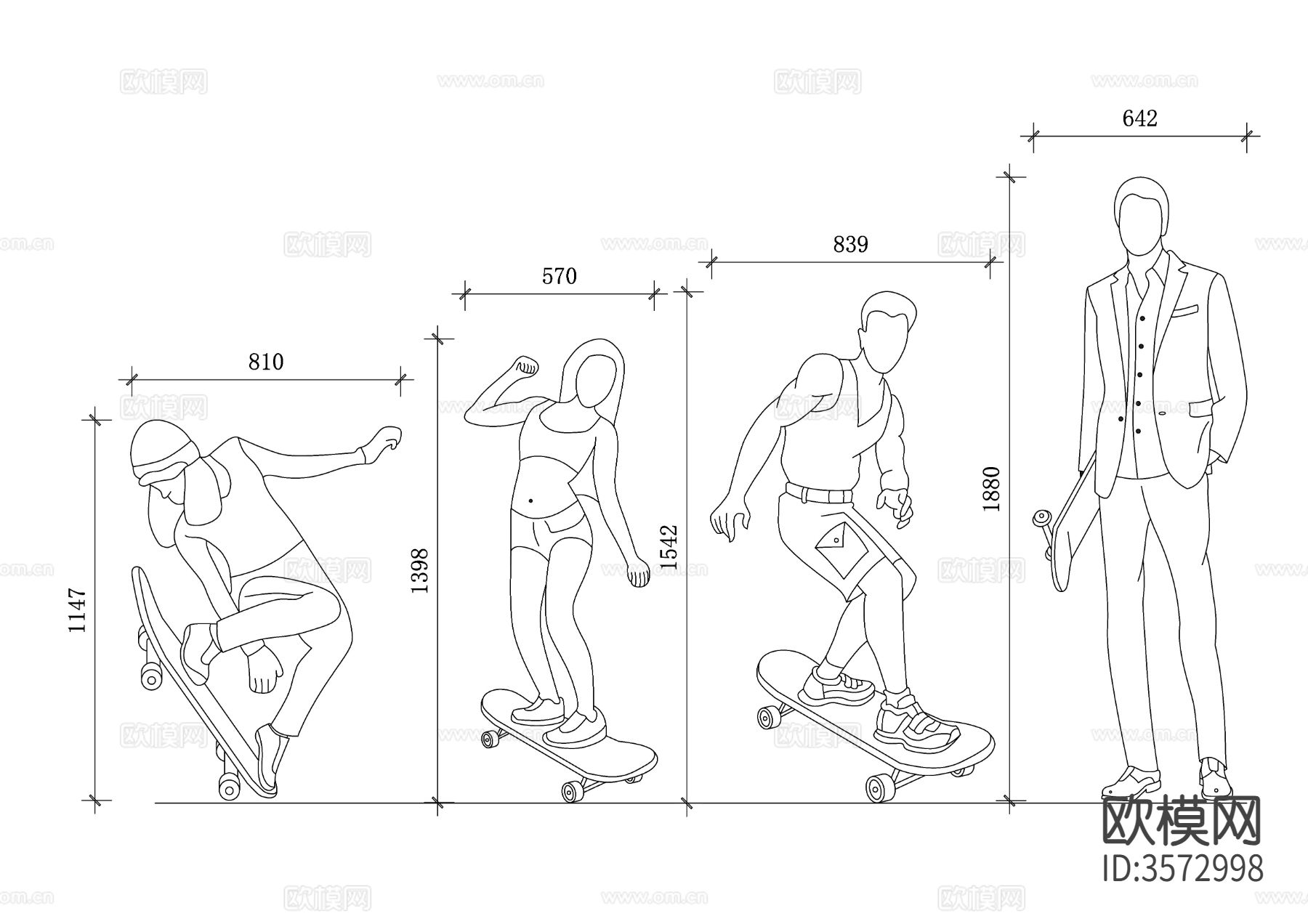各类人物滑板cad立面图下载