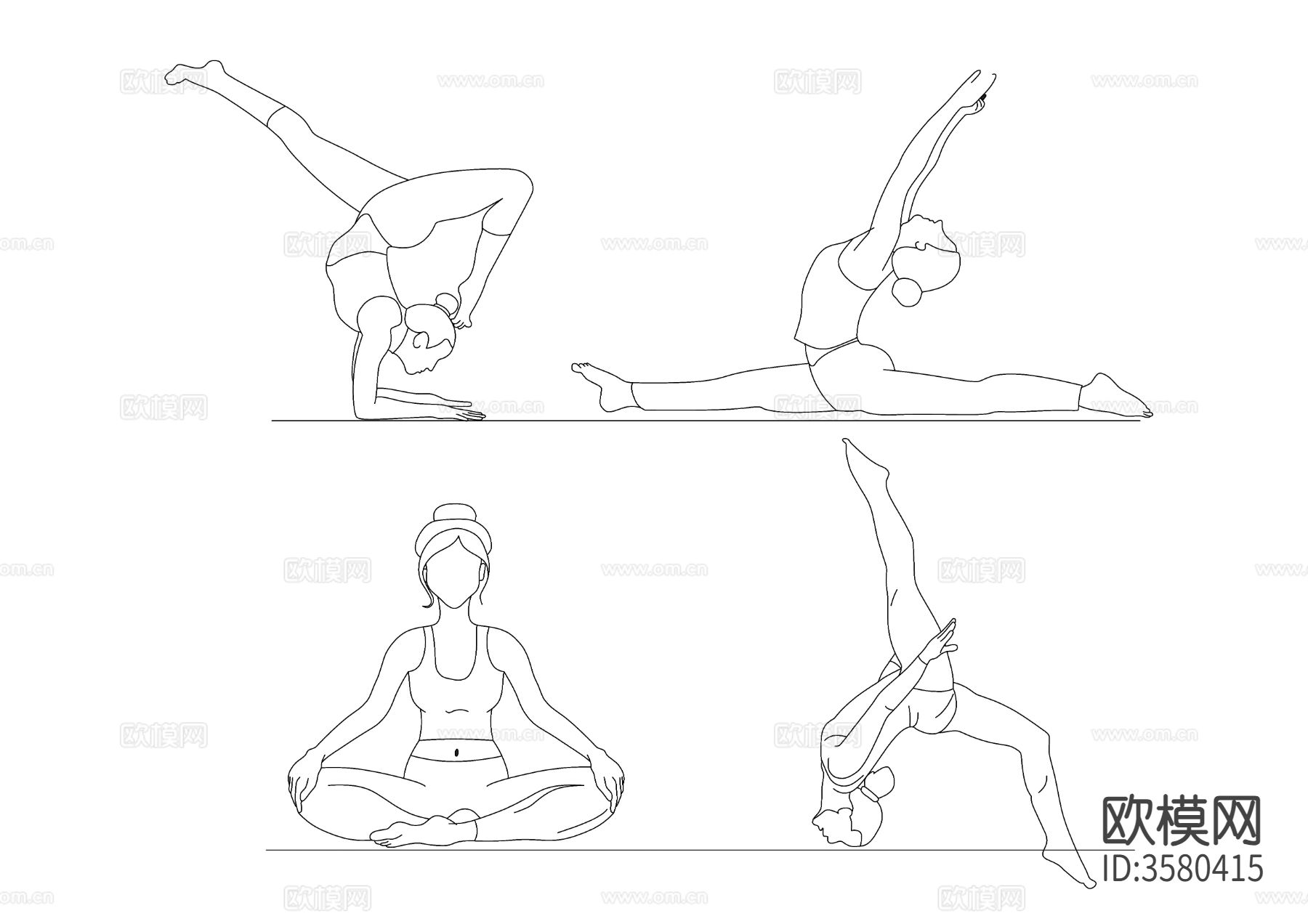 瑜伽动作人物cad图块下载