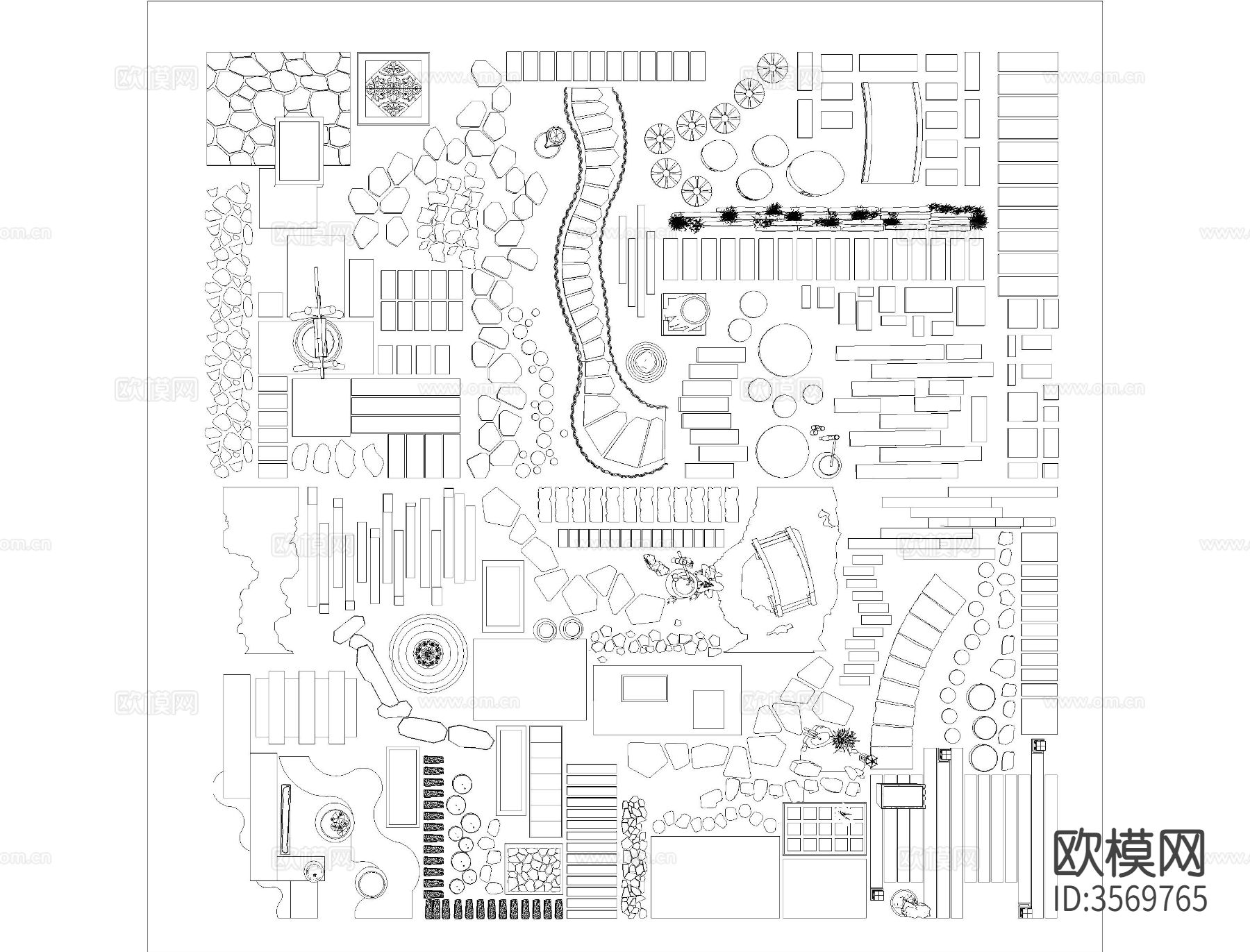 步道汀步小路CAD图库下载（渲染图5）