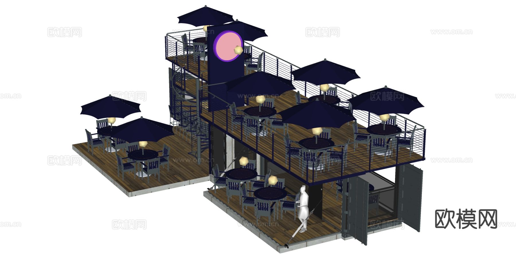 现代集装箱建筑 商业外摆su模型下载（渲染图1）