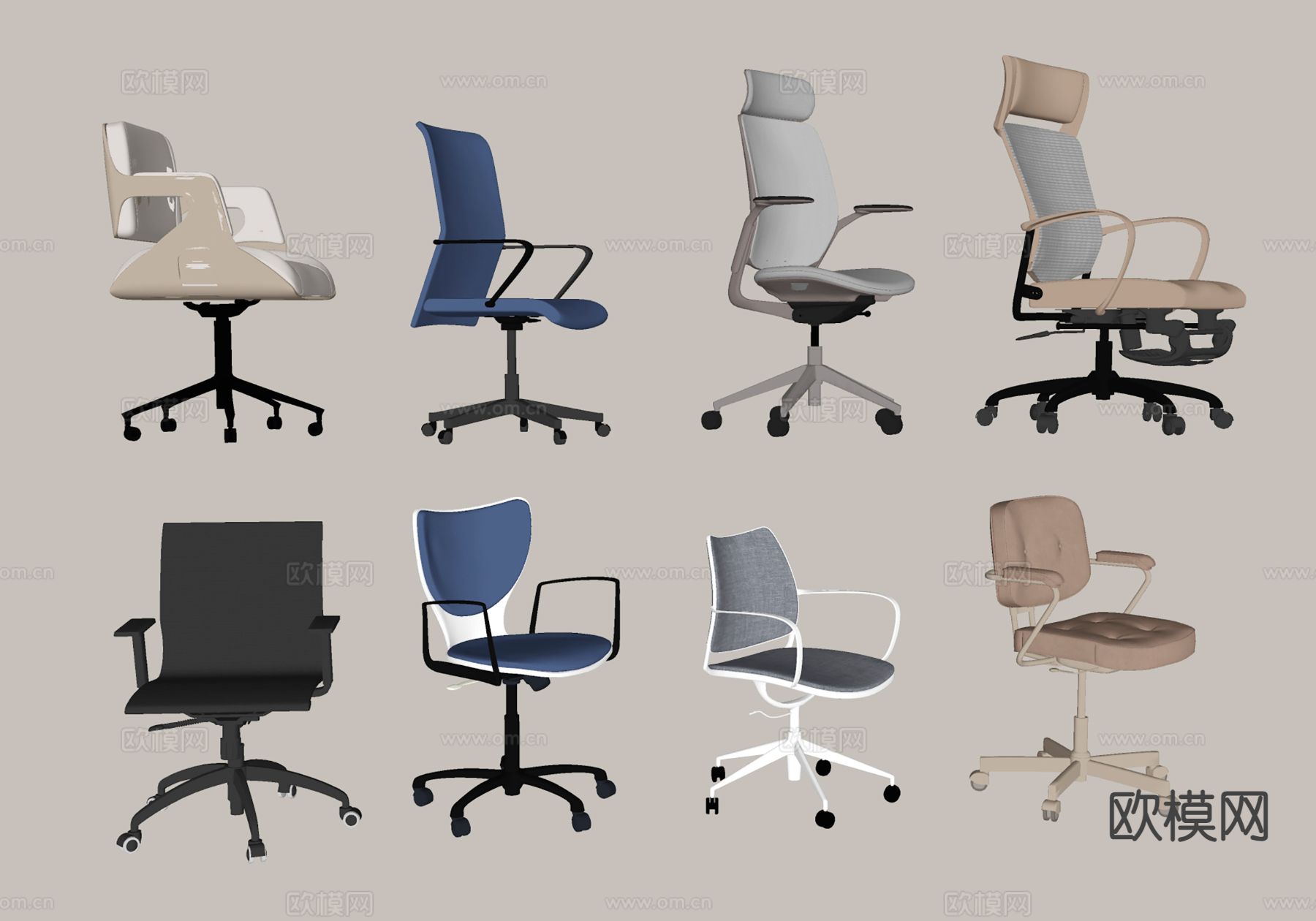现代办公椅 班前椅 职员椅 转椅su模型下载（渲染图1）