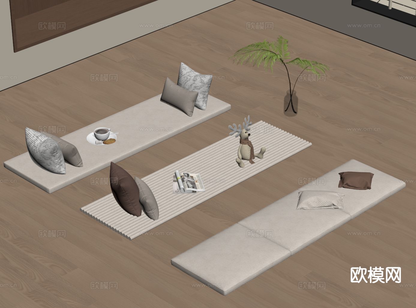 现代垫子 坐垫 软垫 沙发垫su模型下载（渲染图1）