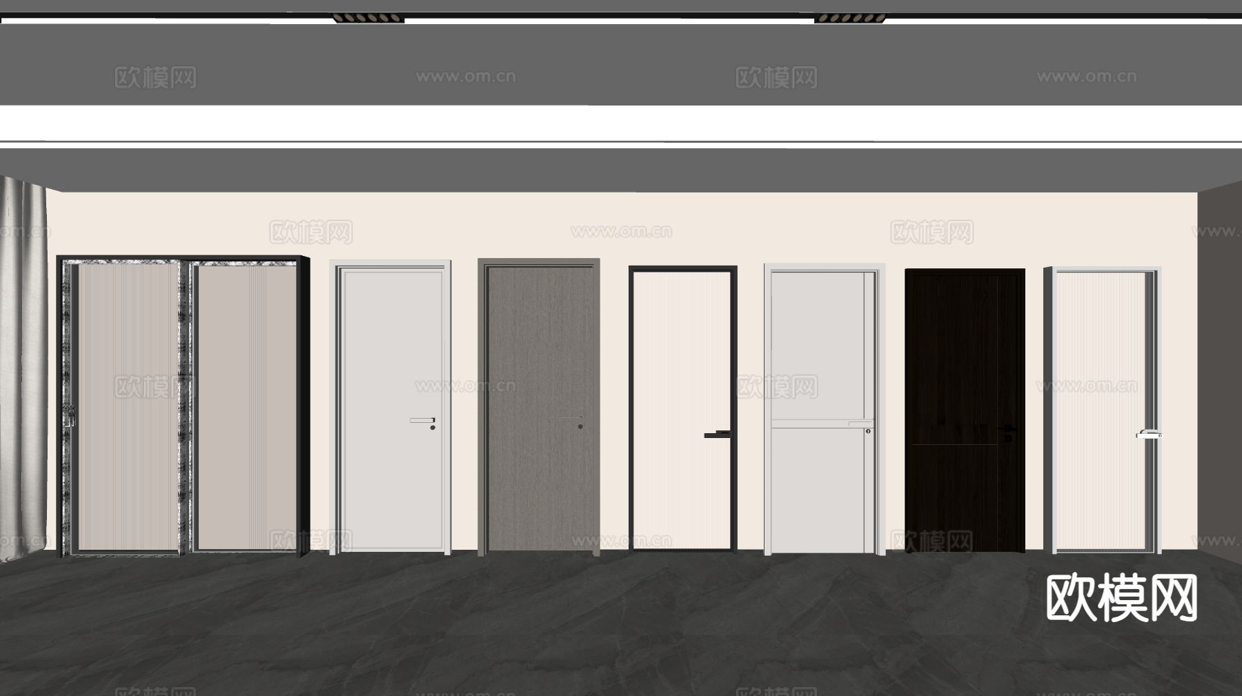 单开门 卧室门 推拉门 卫浴门 房门su模型下载（渲染图1）