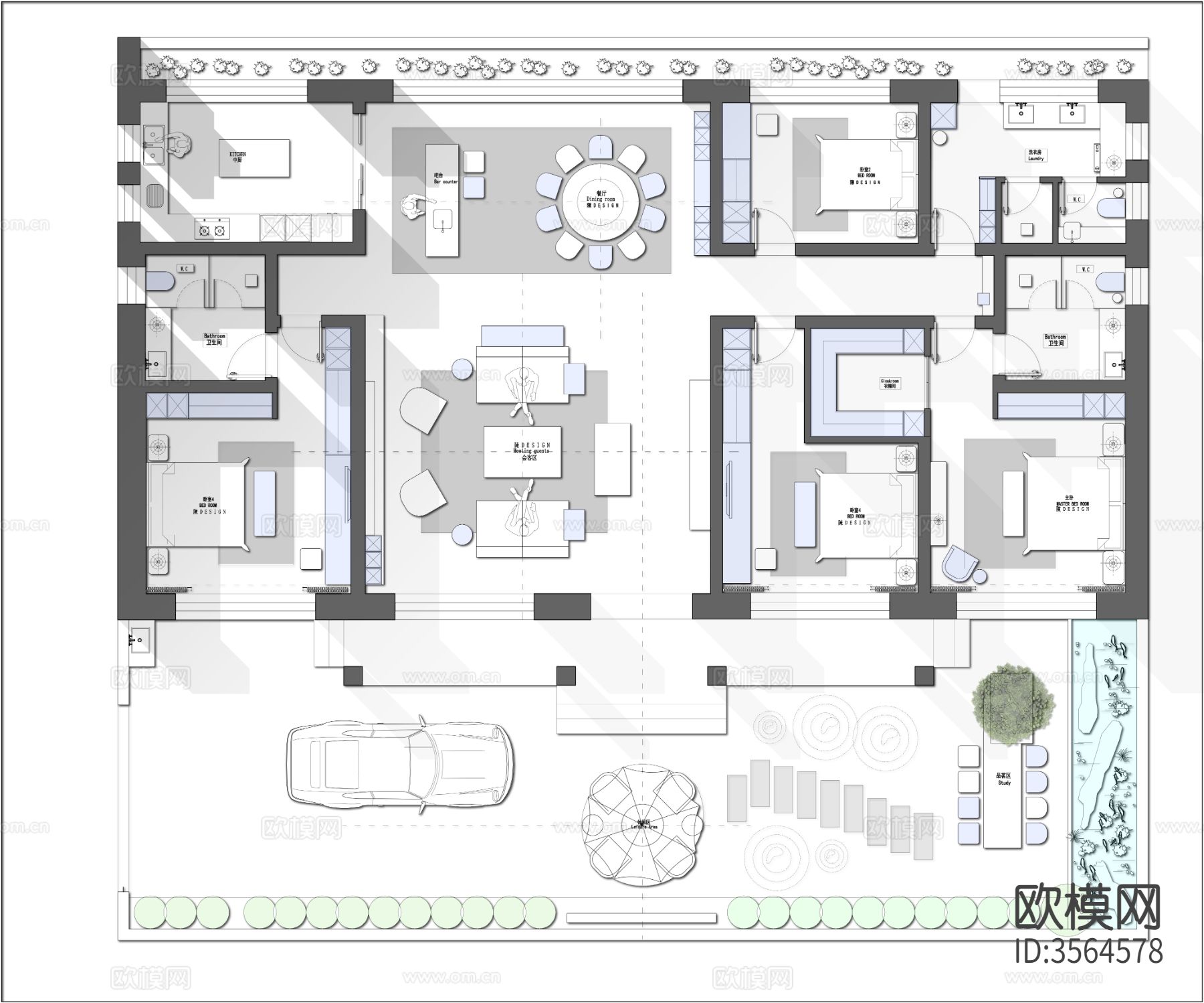 一层自建房cad平面图下载（渲染图2）