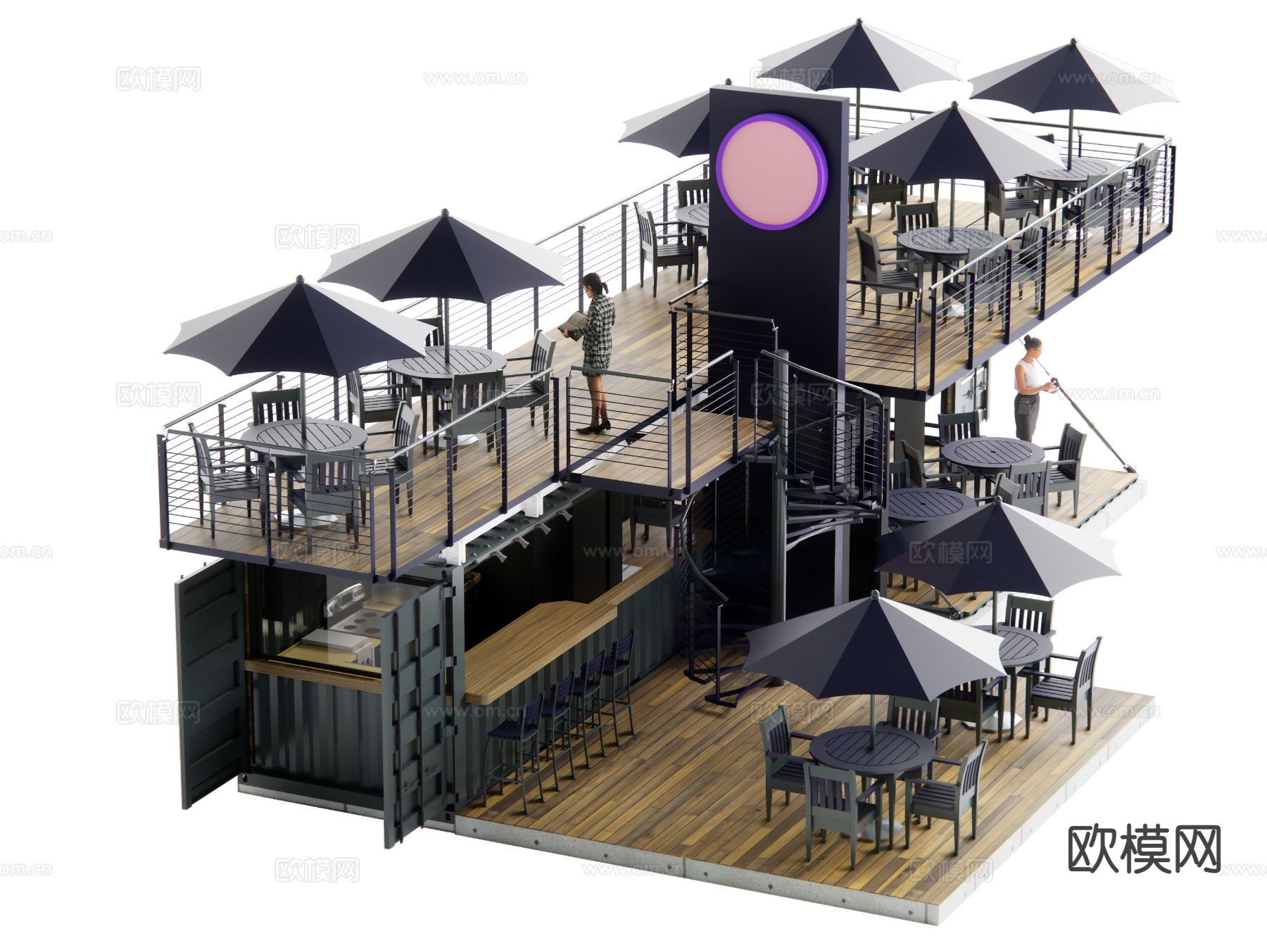 现代集装箱建筑 商业外摆su模型下载（渲染图3）