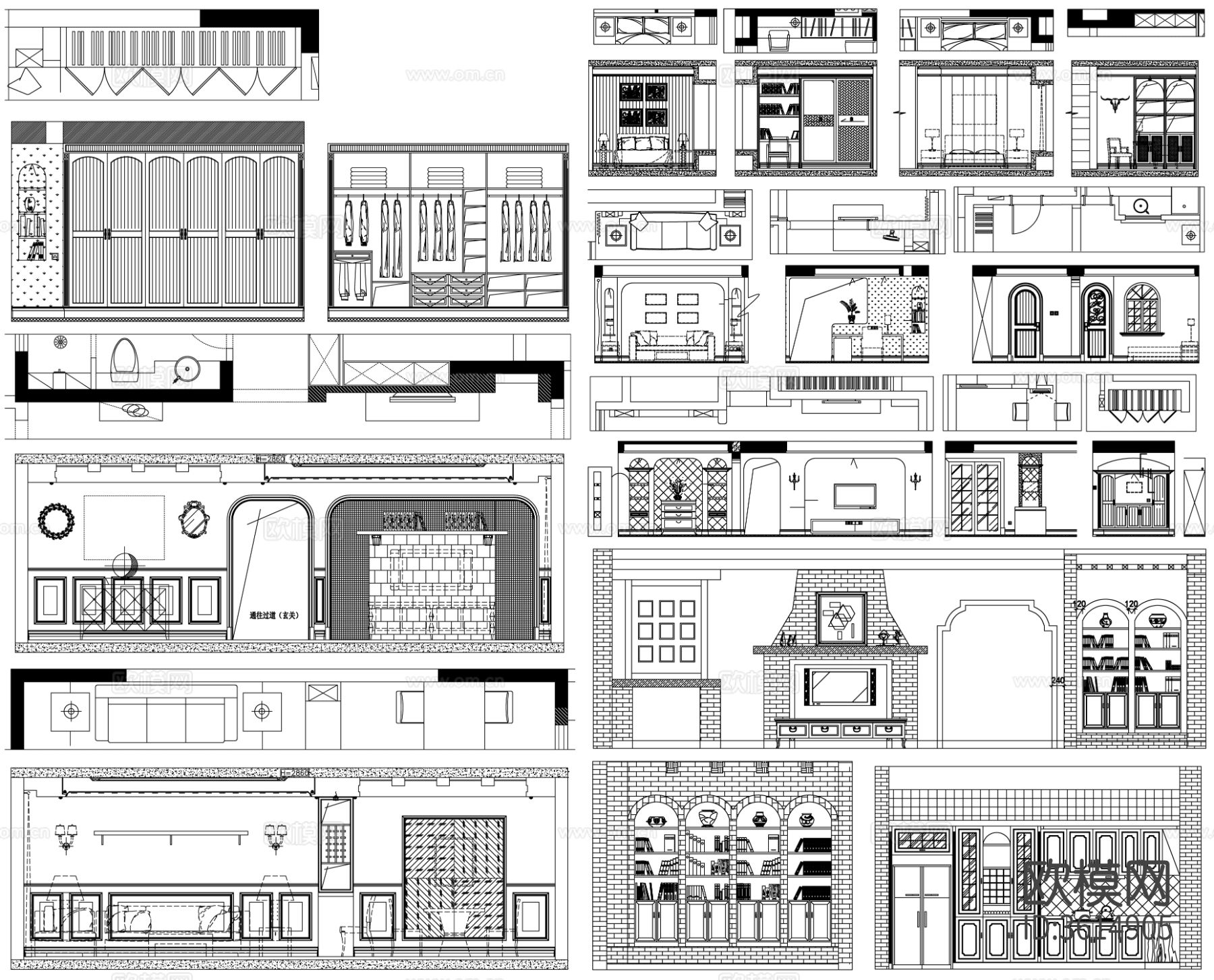 北欧风立面图 地中海风立面图 田园风立面图 客厅墙 卧室墙cad图库下载（渲染图2）