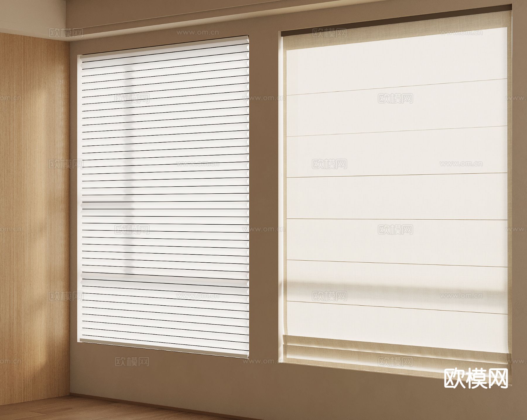 奶油风窗帘 遮光帘 百叶帘su模型下载（渲染图2）