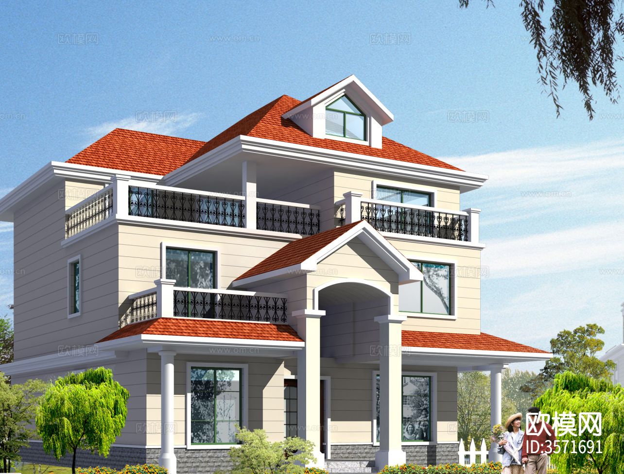 三层别墅cad平面图下载（渲染图5）