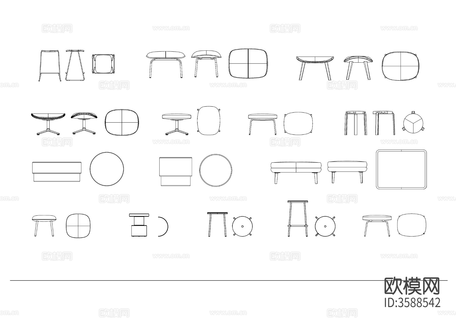 木质室内椅子cad图库下载