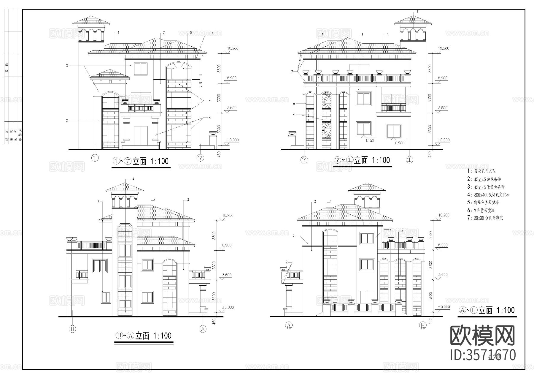 三层别墅cad平面图下载（渲染图4）