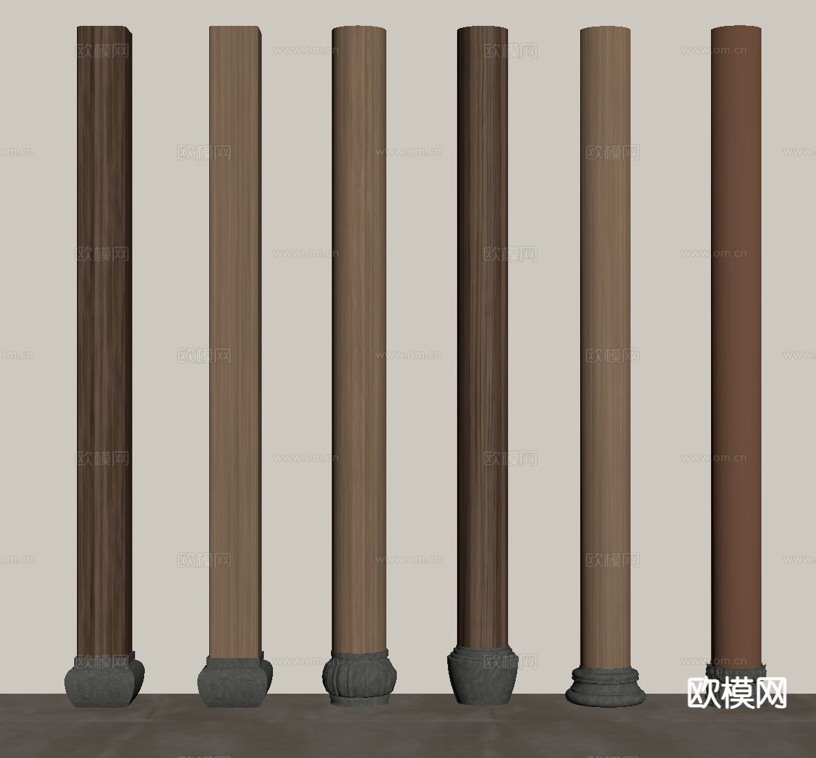 新中式柱子 圆柱 门庭柱 柱础石su模型下载（渲染图1）