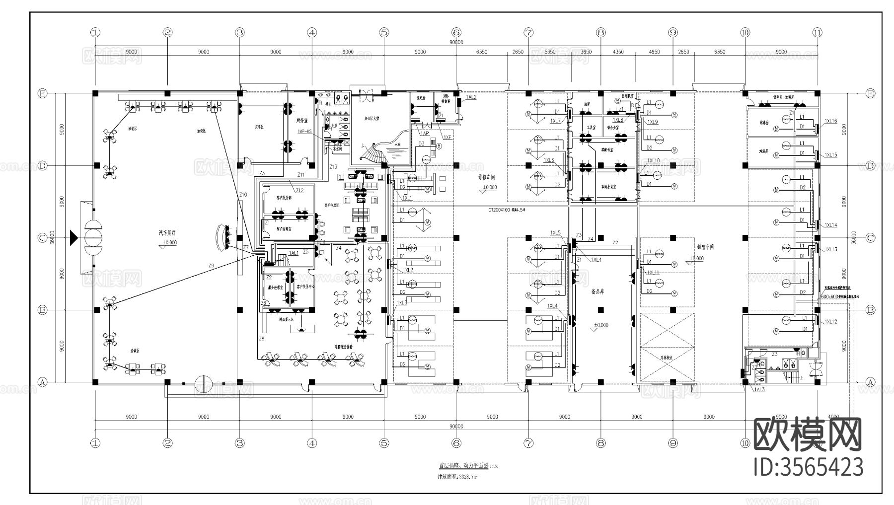 某汽车店展览电气cad平面图下载（渲染图5）