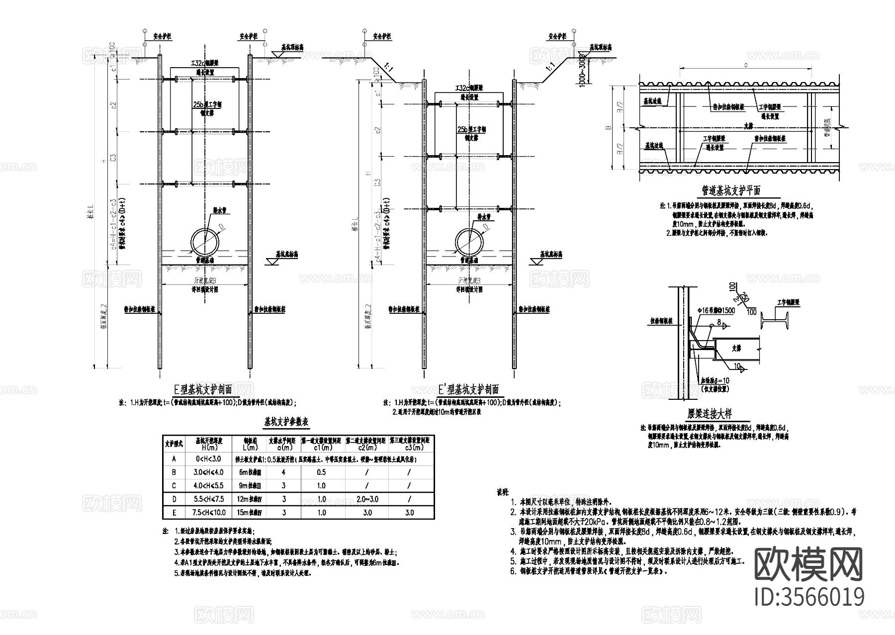 管道基础回填 管道临时支护cad大样图下载（渲染图4）
