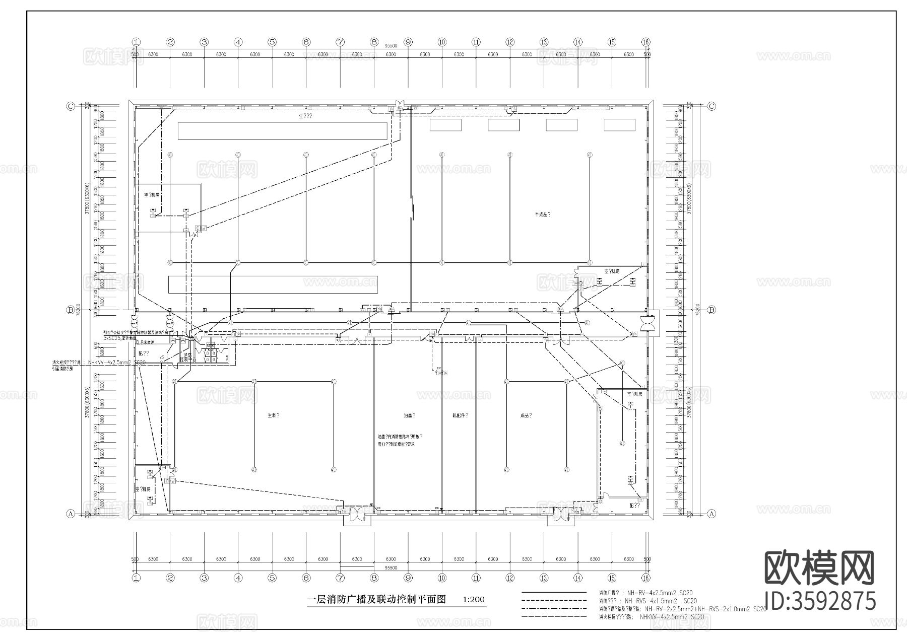 印刷厂房电气CAD施工图下载（渲染图8）