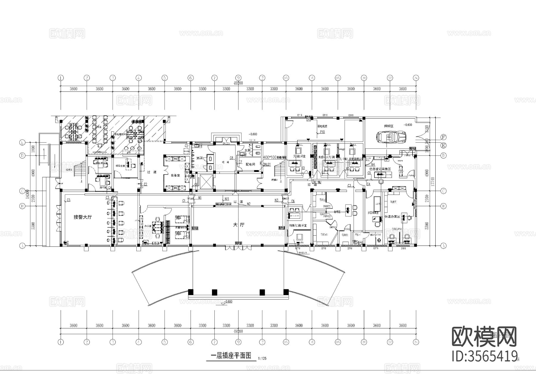 某地派出所扩建工程电气cad平面图下载（渲染图7）