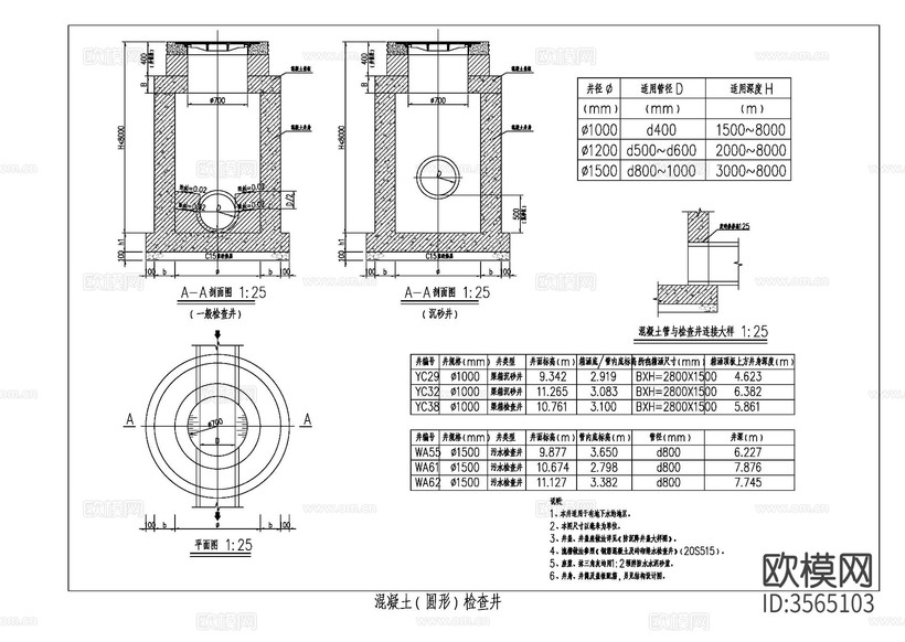 混凝土检查井cad大样图下载(渲染图2)