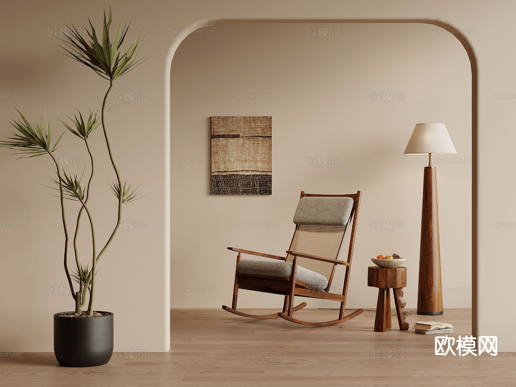 中古风躺椅 休闲躺椅 摇椅su模型下载（渲染图2）