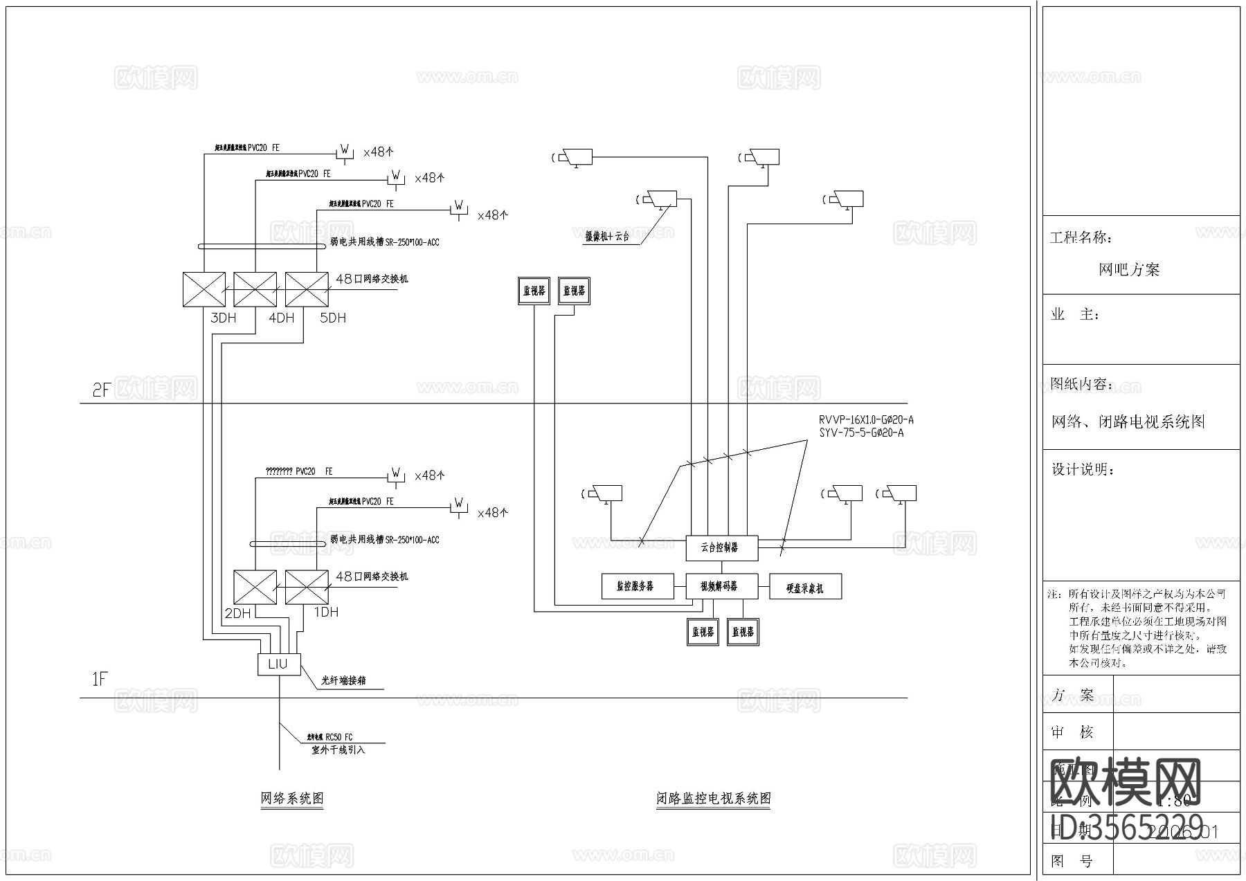 某地网吧强电及监控cad平面图下载（渲染图10）