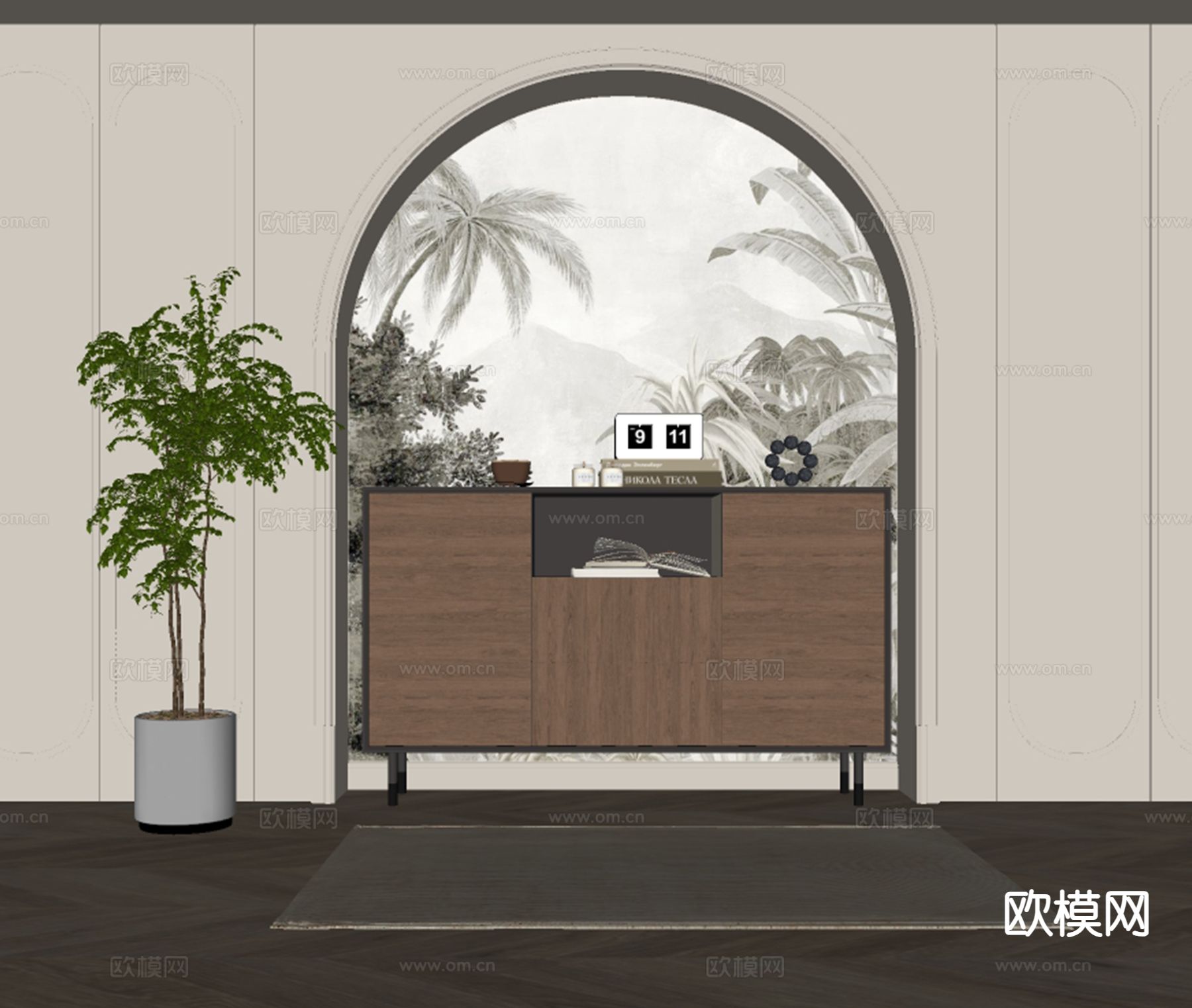 法式玄关柜 边柜su模型下载（渲染图1）