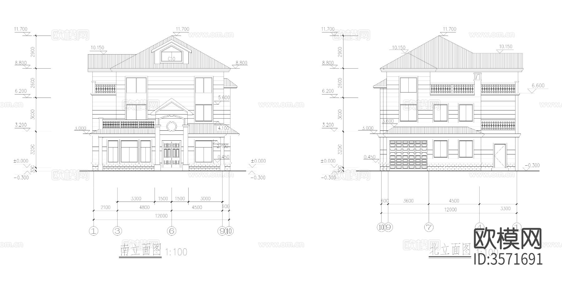 三层别墅cad平面图下载（渲染图3）