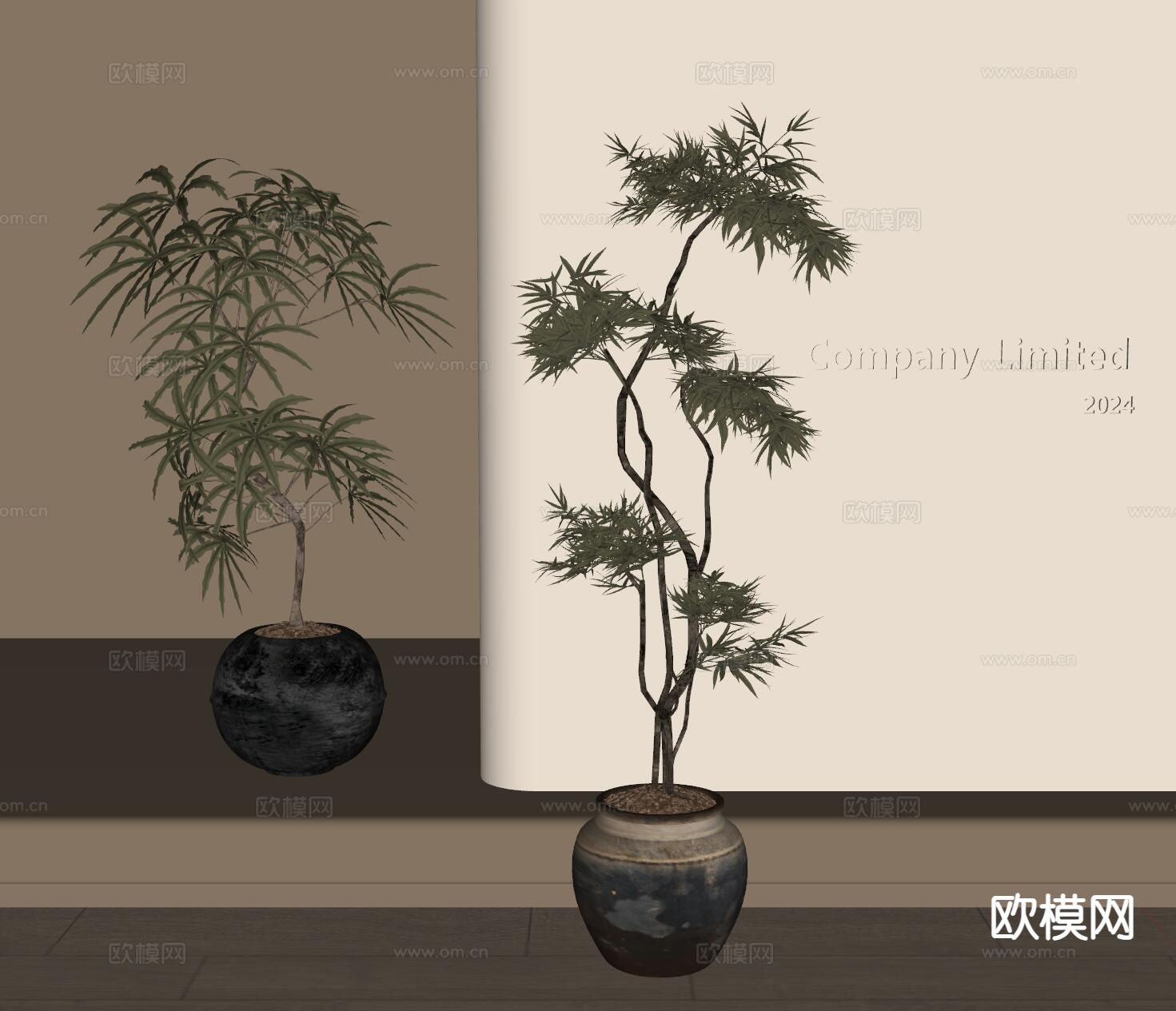 中古风绿植 盆栽su模型下载（渲染图1）