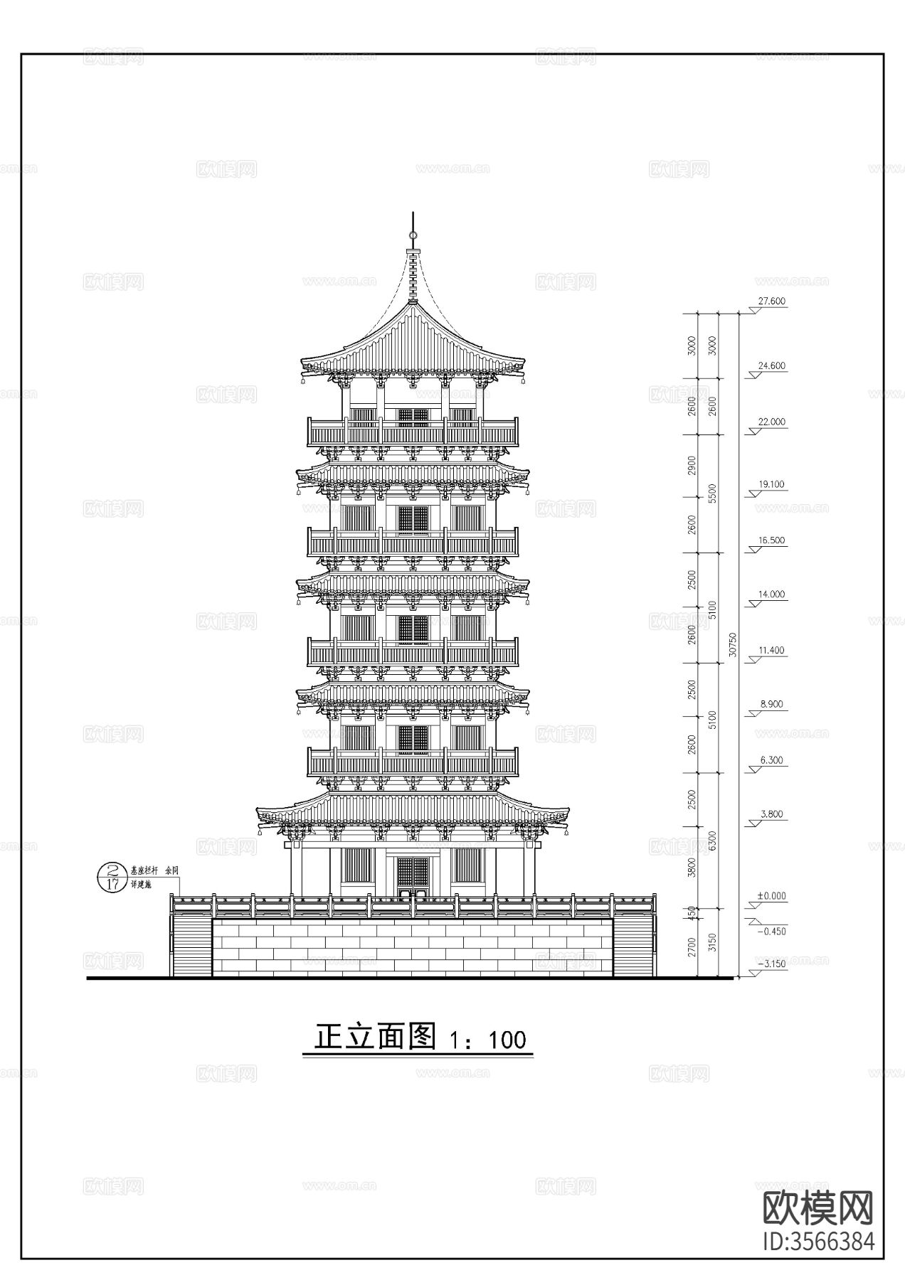 天一阁结构cad平面图下载（渲染图3）