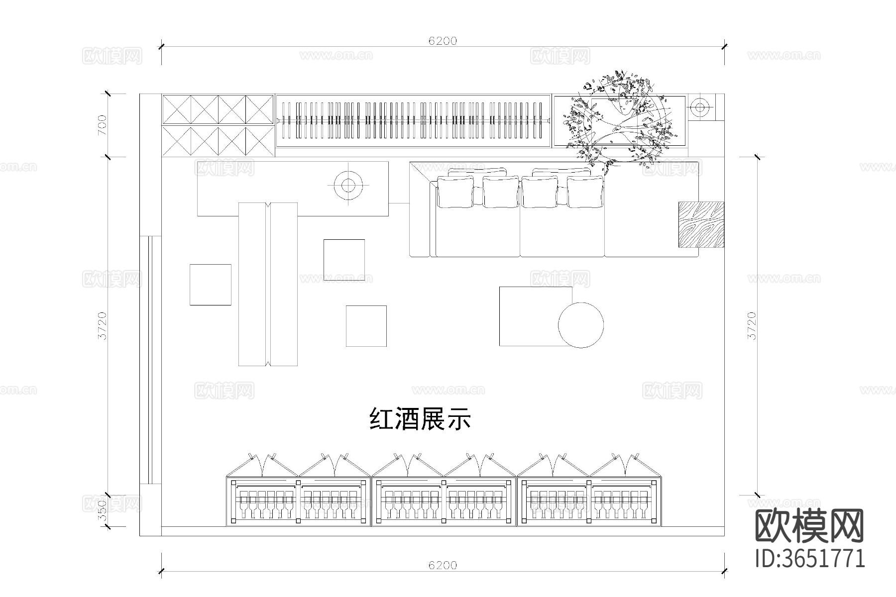 酒柜CAD平面图下载（渲染图6）
