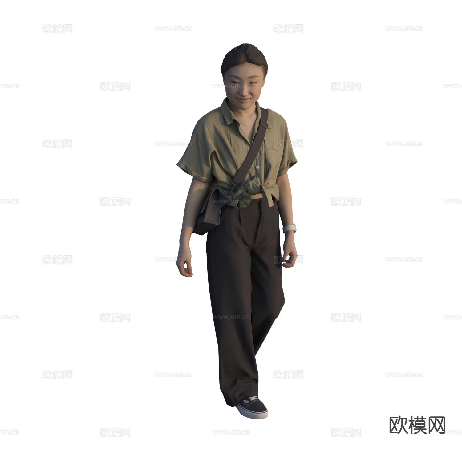 走路亚洲女人夏装3d模型