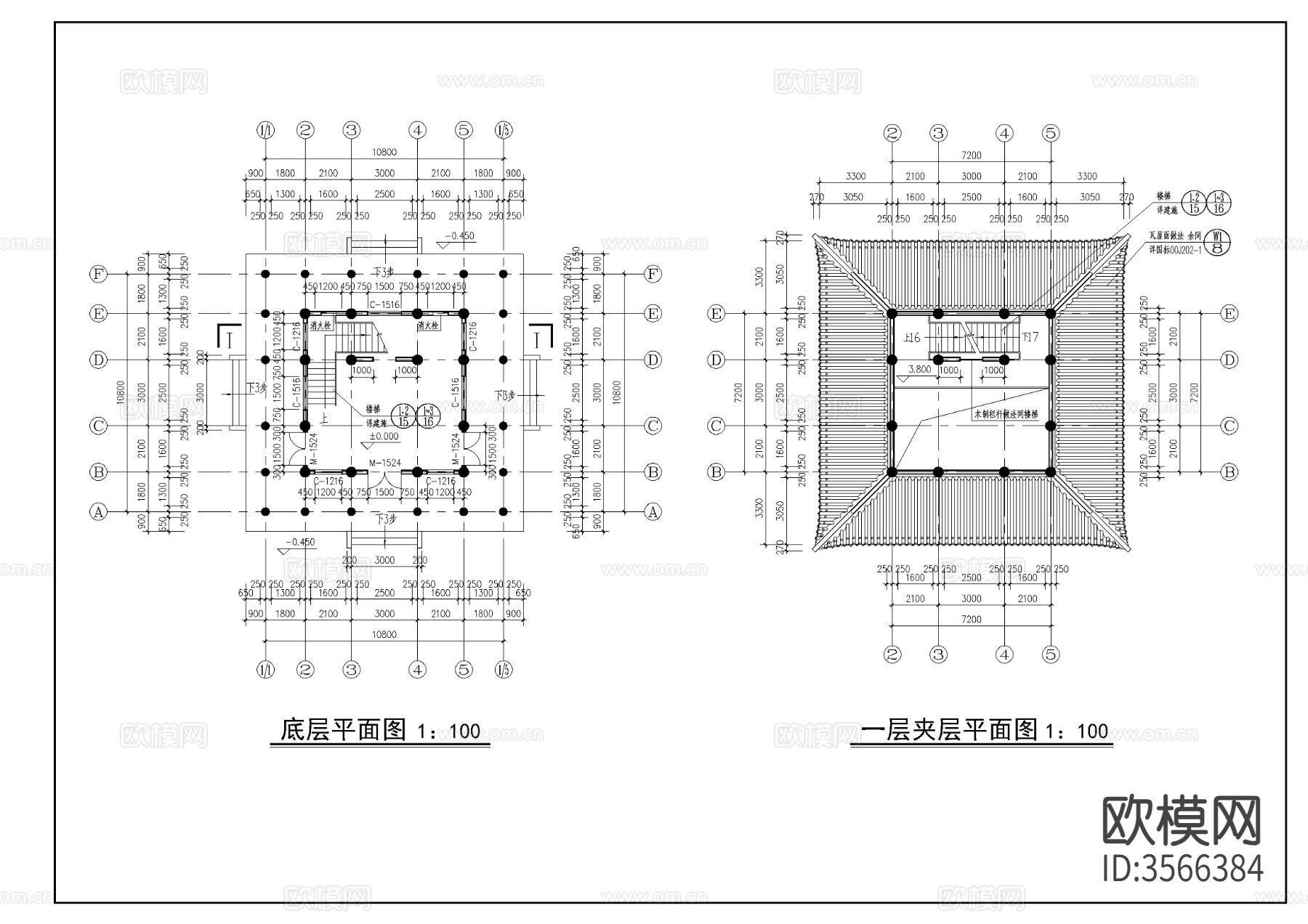 天一阁结构cad平面图下载（渲染图4）