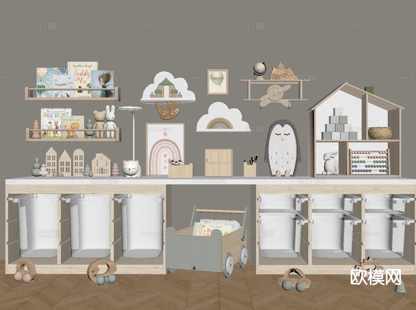 儿童玩具柜 收纳柜su模型下载（渲染图1）