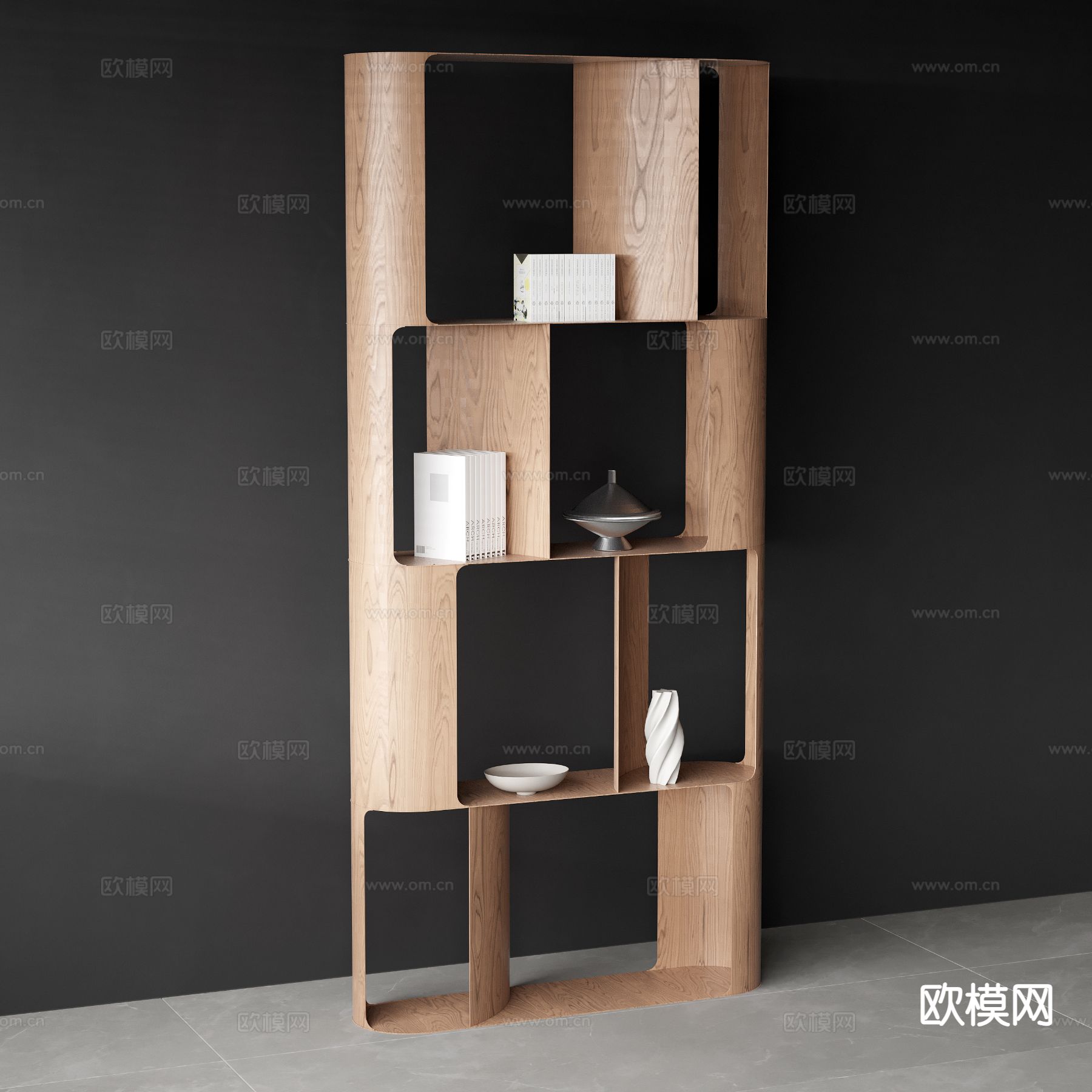 原木风书柜 书架su模型下载（渲染图2）