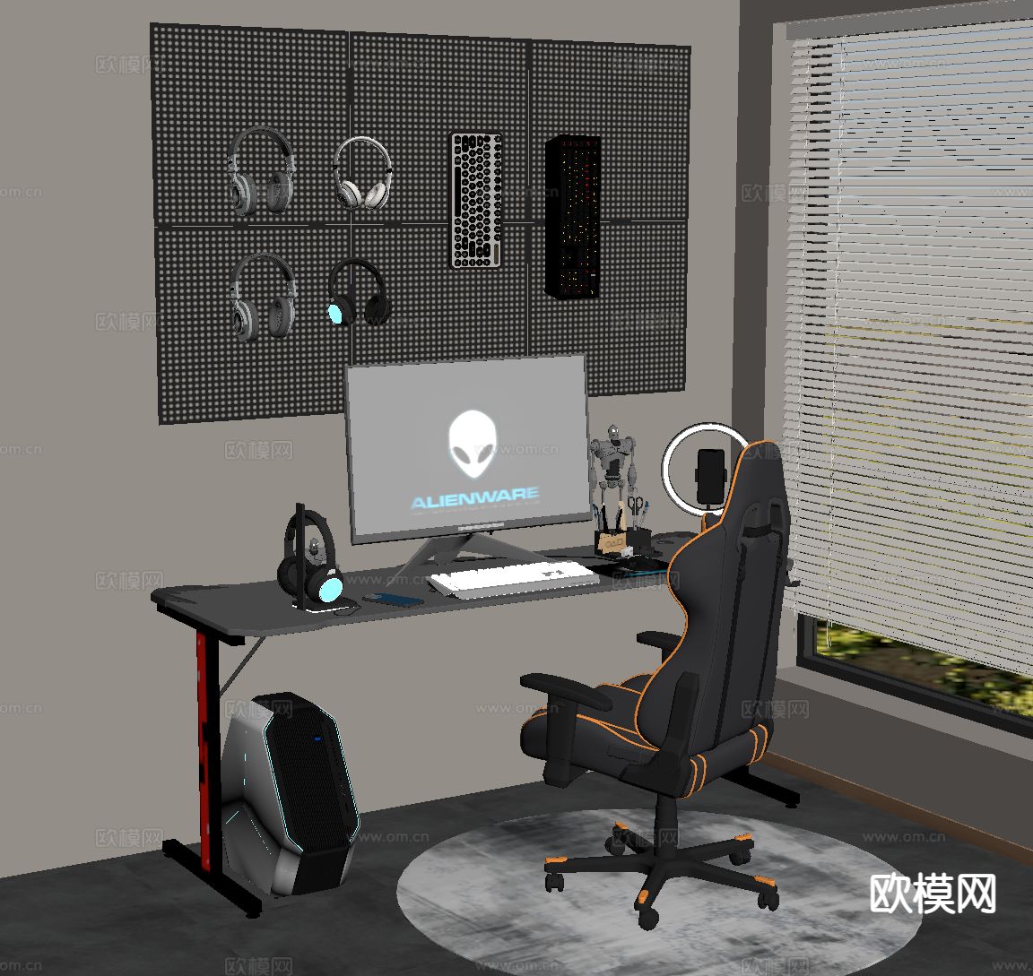 现代电竞桌 电脑桌su模型下载（渲染图1）