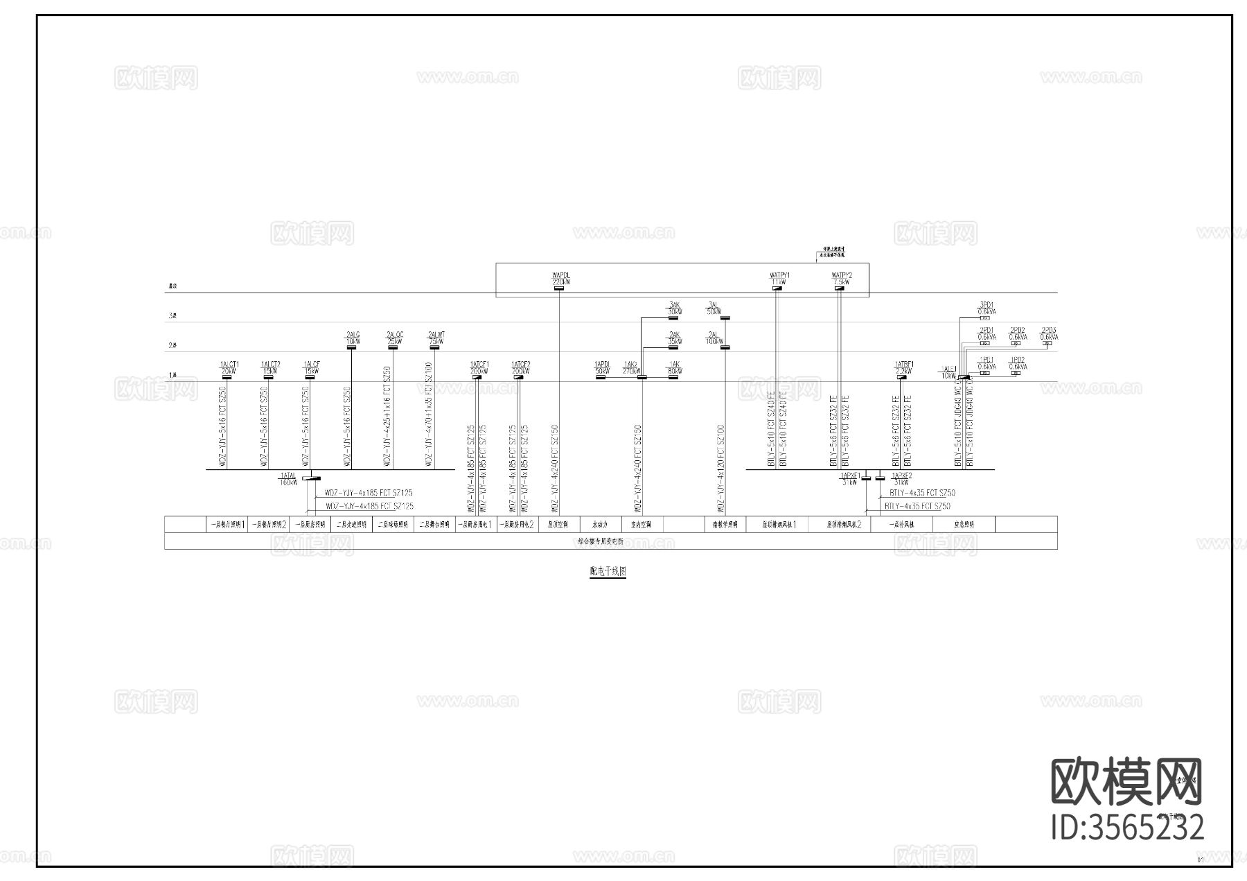 某小学新建工程装修 电气cad平面图下载（渲染图1）