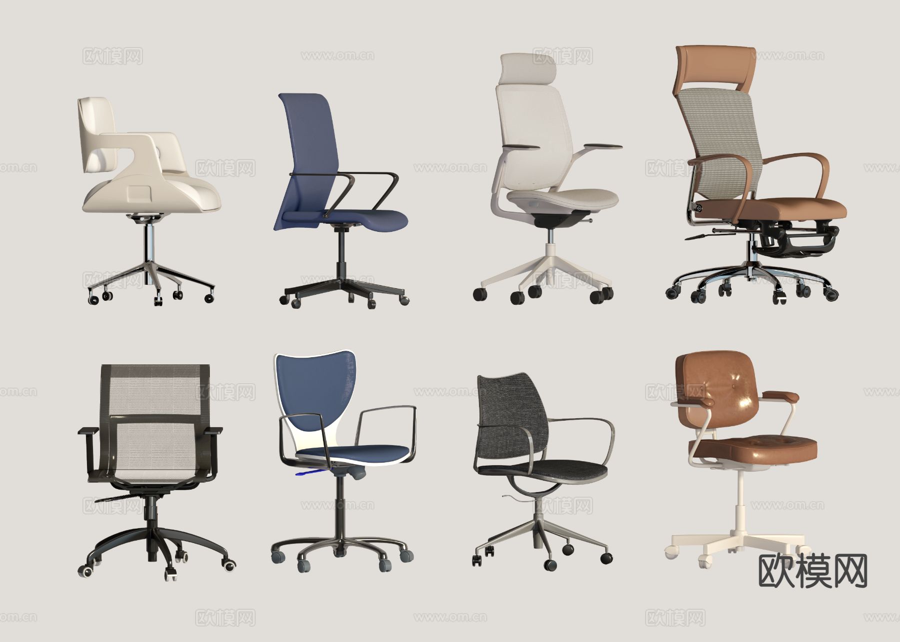 现代办公椅 班前椅 职员椅 转椅su模型下载（渲染图2）