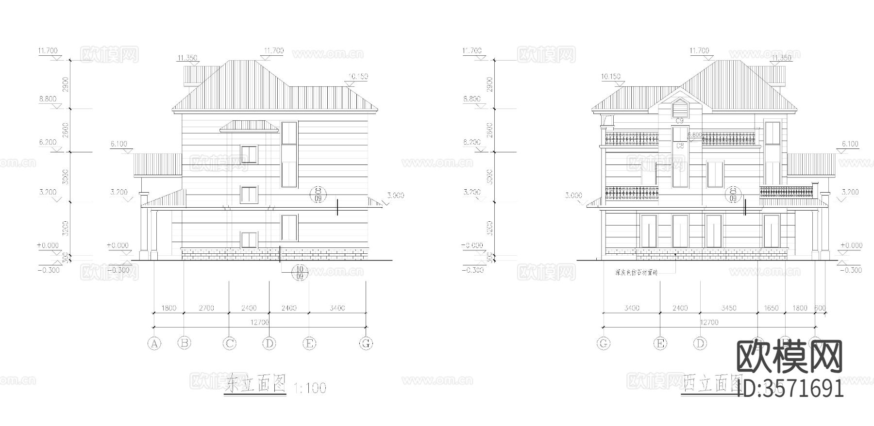三层别墅cad平面图下载（渲染图4）