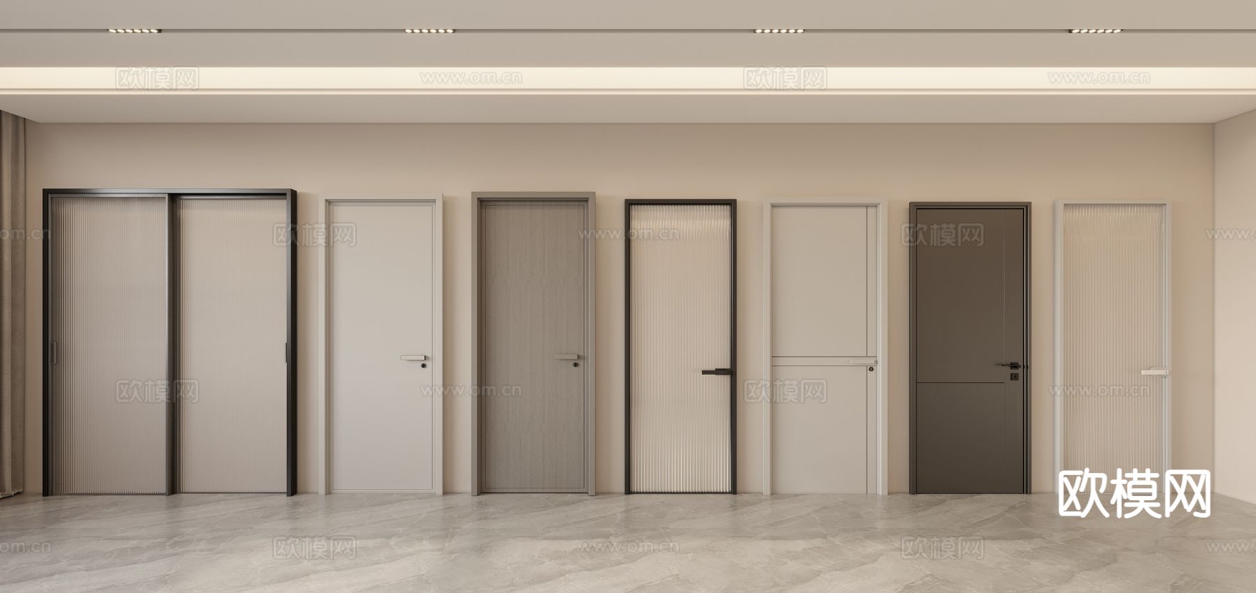 单开门 卧室门 推拉门 卫浴门 房门su模型下载（渲染图2）