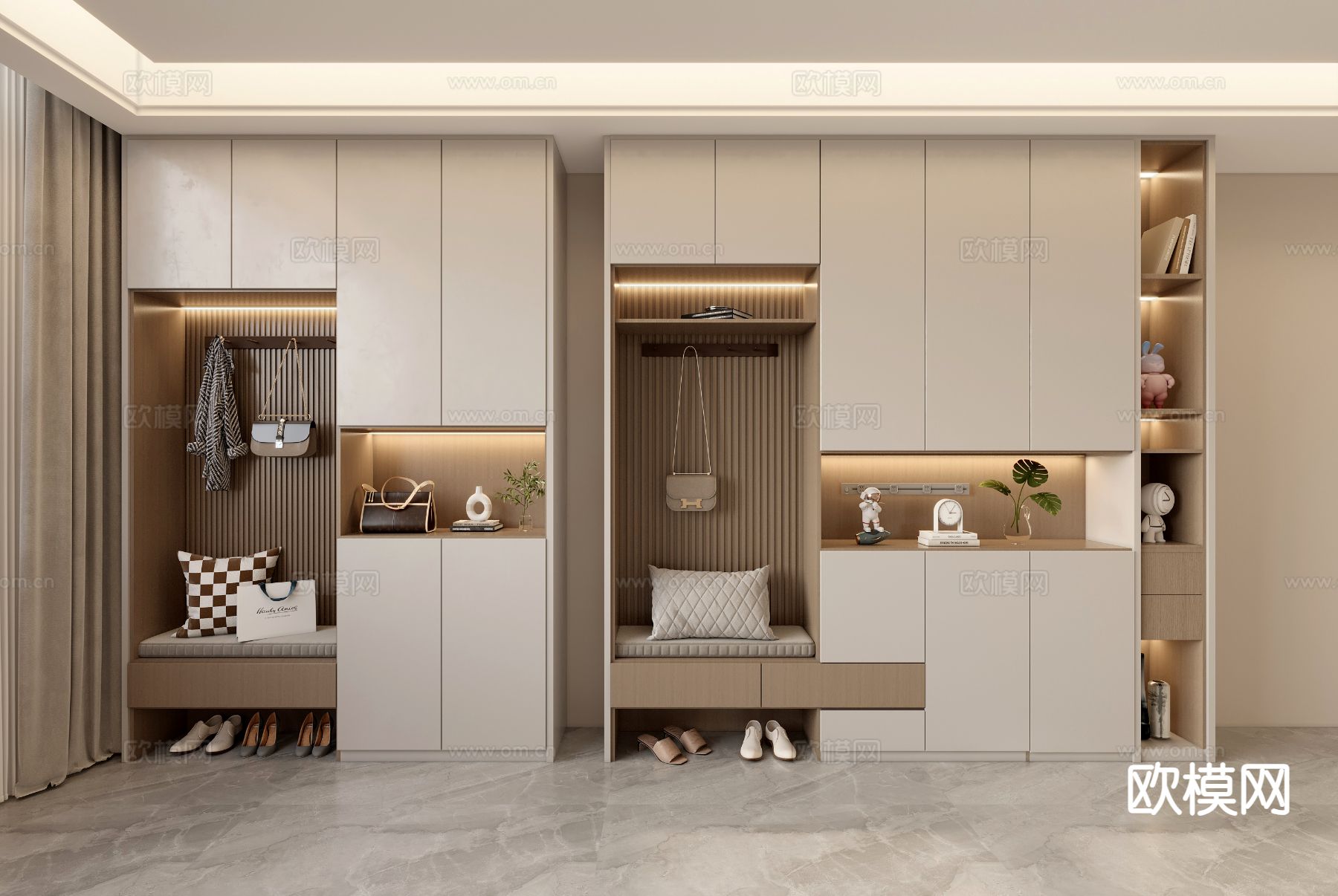 玄关鞋柜 入户鞋柜 换鞋凳su模型下载（渲染图2）