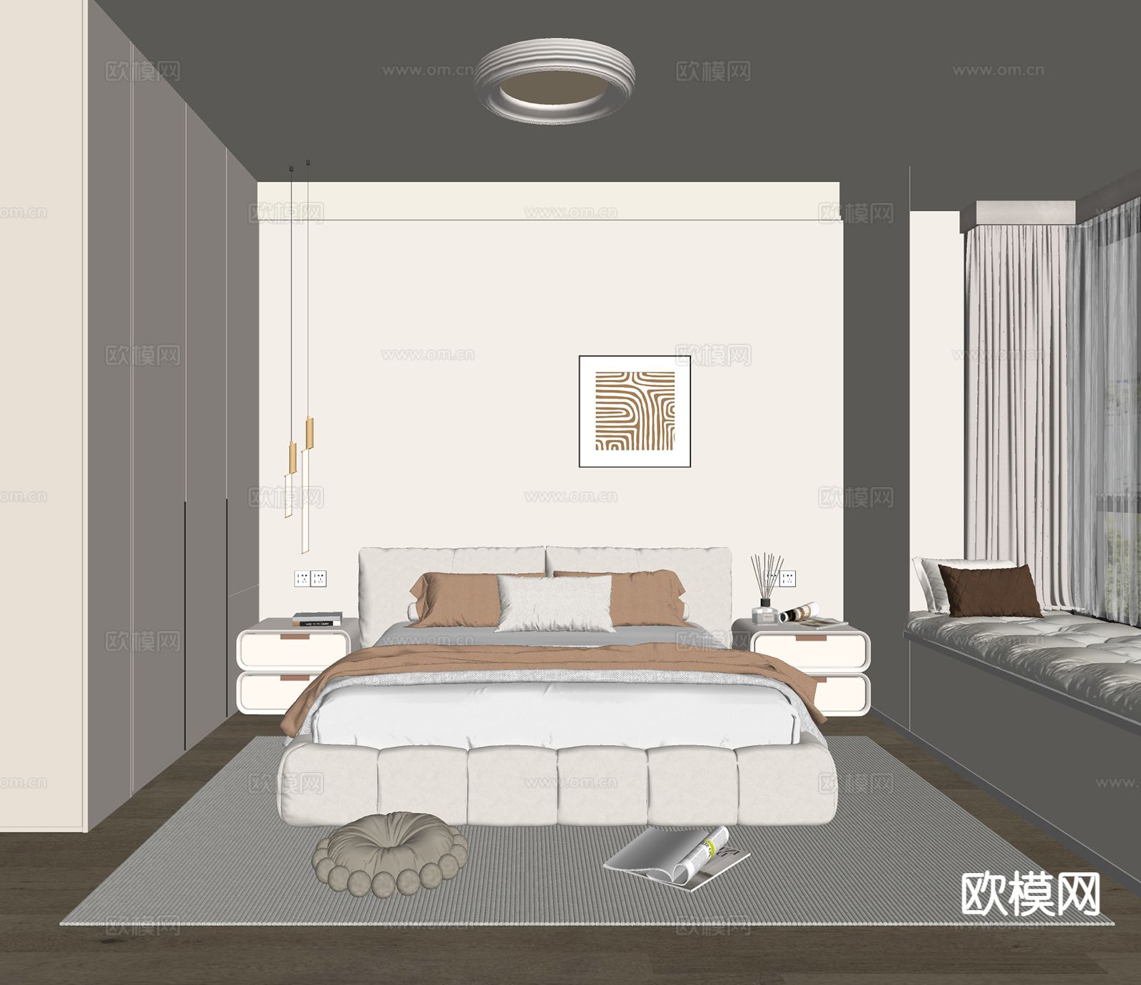 奶油风卧室 主卧su模型下载（渲染图1）