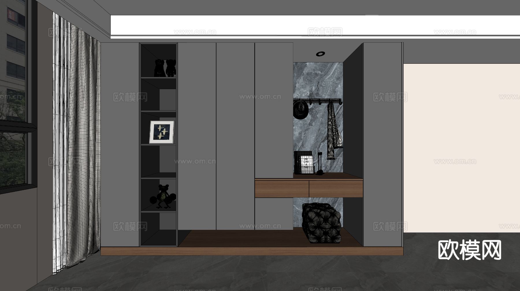 现代鞋柜 隔断鞋柜su模型下载（渲染图1）