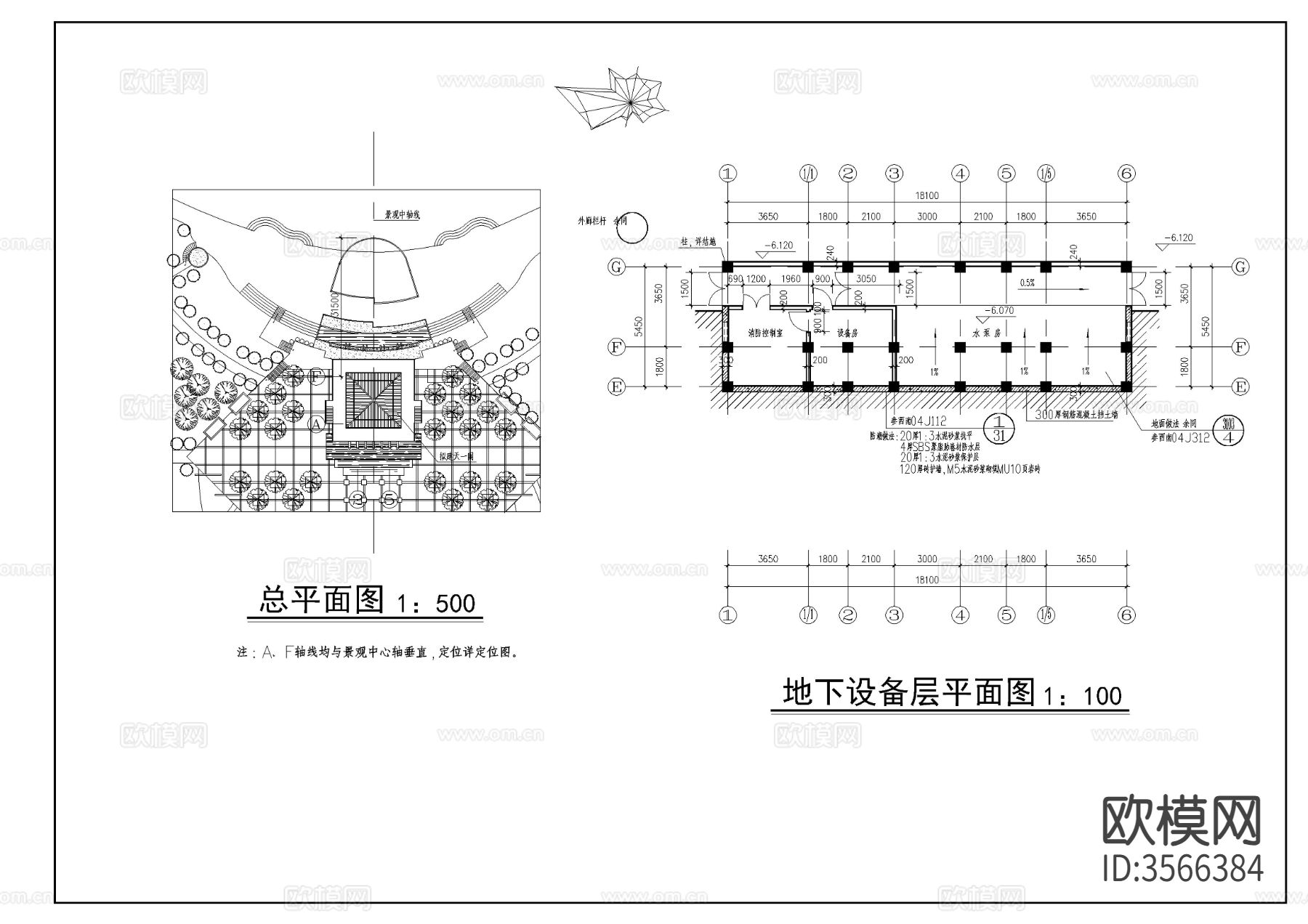 天一阁结构cad平面图下载（渲染图2）