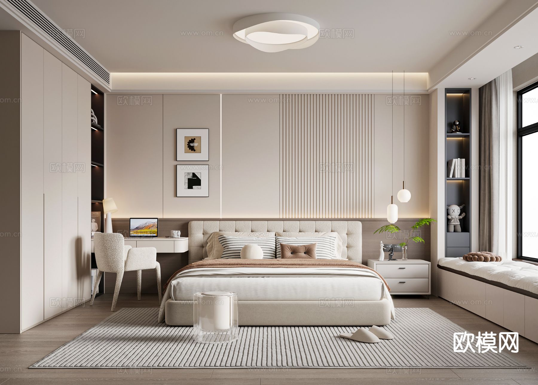 奶油风卧室 主卧3d模型下载