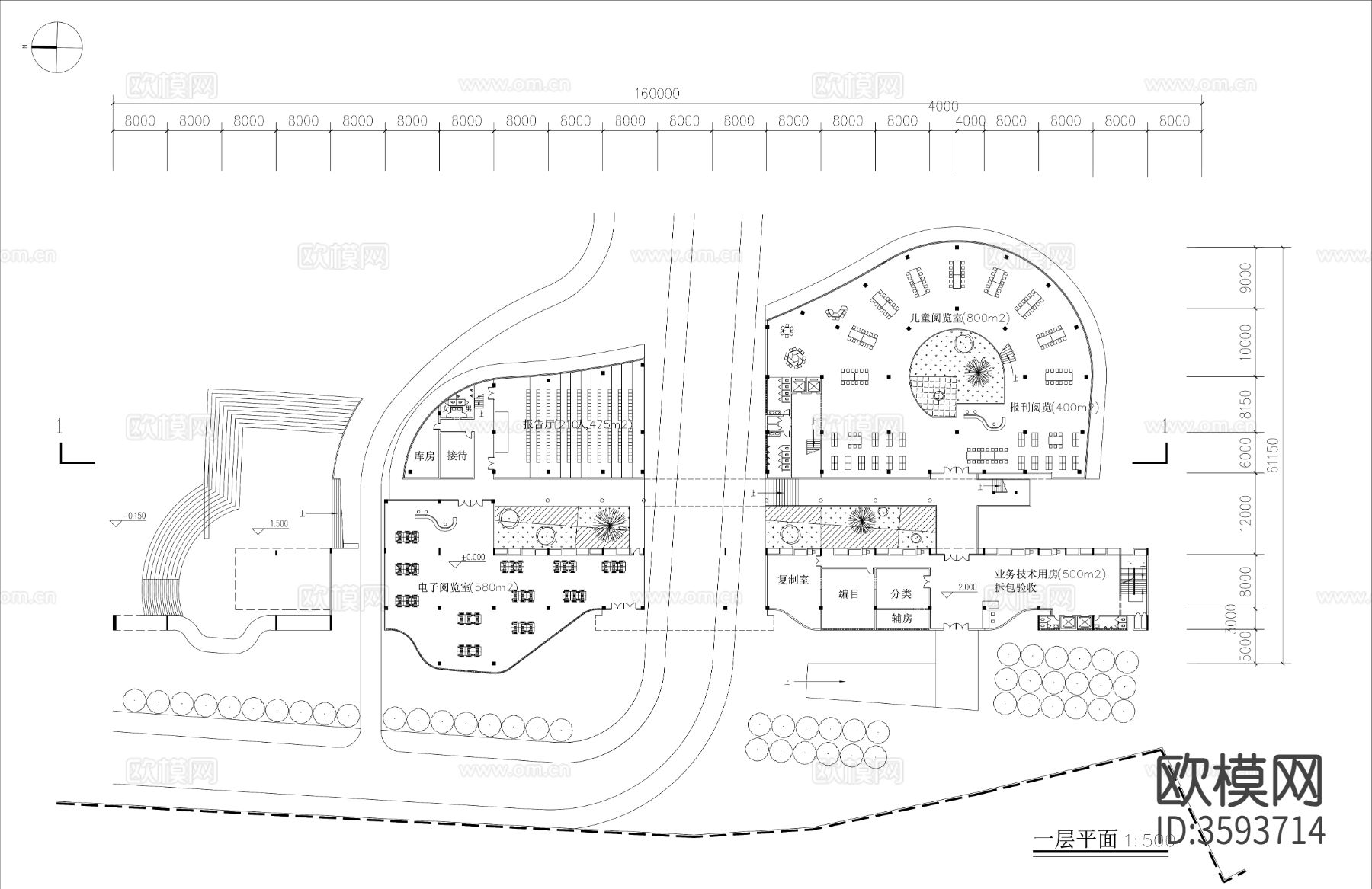 70套图书馆CAD图库下载（渲染图4）