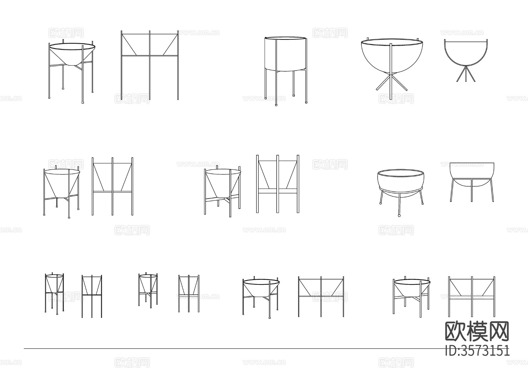 花盆配件木质支架合集cad图库下载