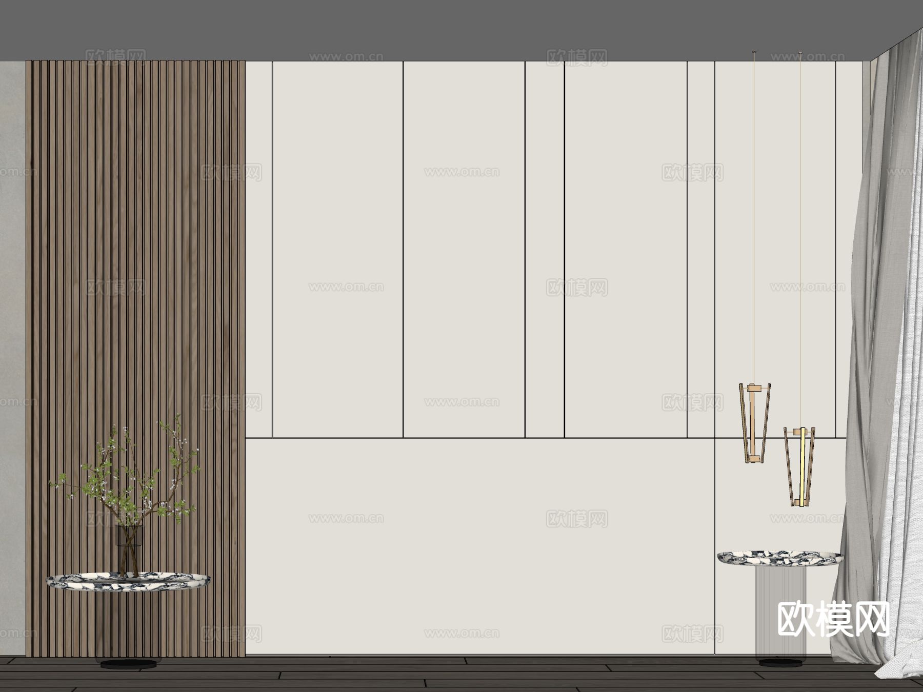 现代背景墙 床头背景su模型下载（渲染图1）