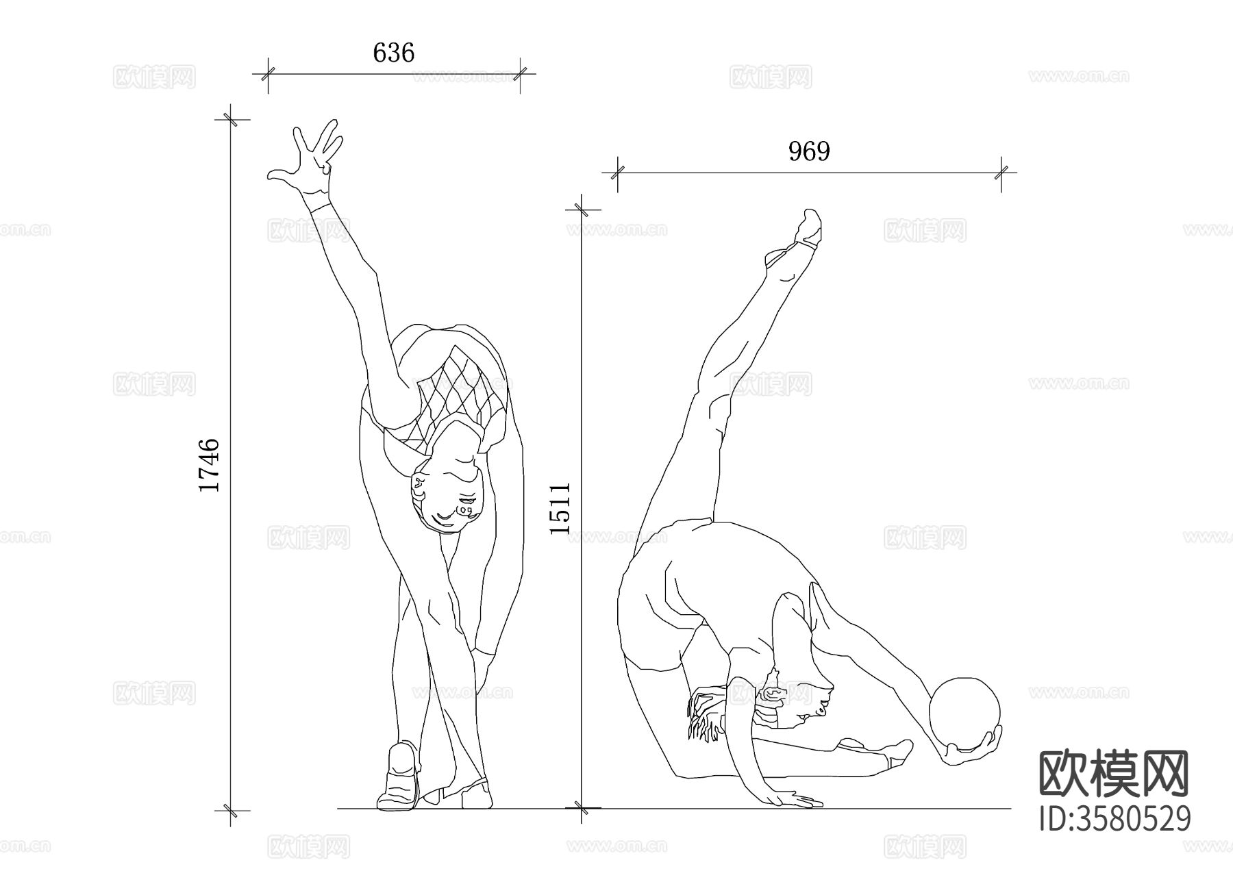 艺术体操人物CAD图块下载