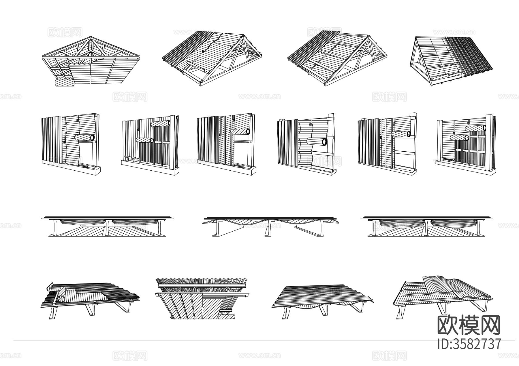 屋顶断桥铝框架建筑cad图库下载