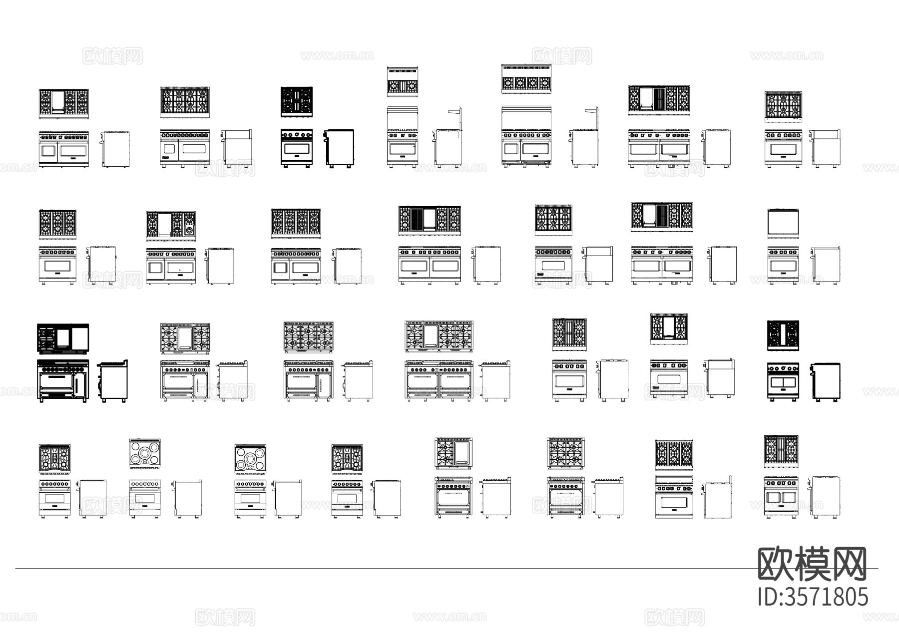 带烤箱的燃气灶合集cad图库下载