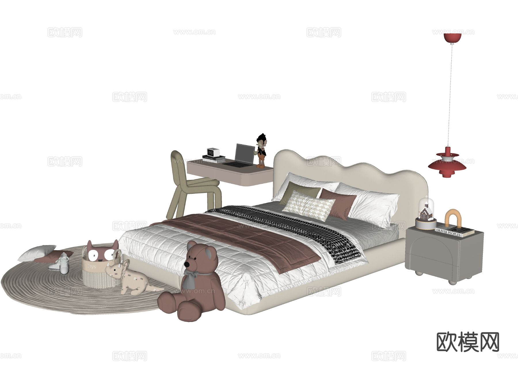现代儿童床su模型下载（渲染图1）