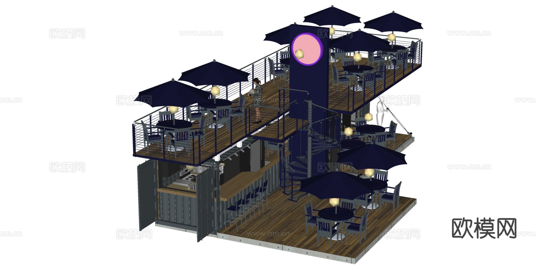 现代集装箱建筑 商业外摆su模型下载（渲染图2）