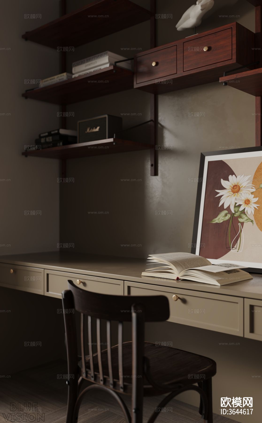 中古风公寓客餐厅效果图下载（渲染图3）